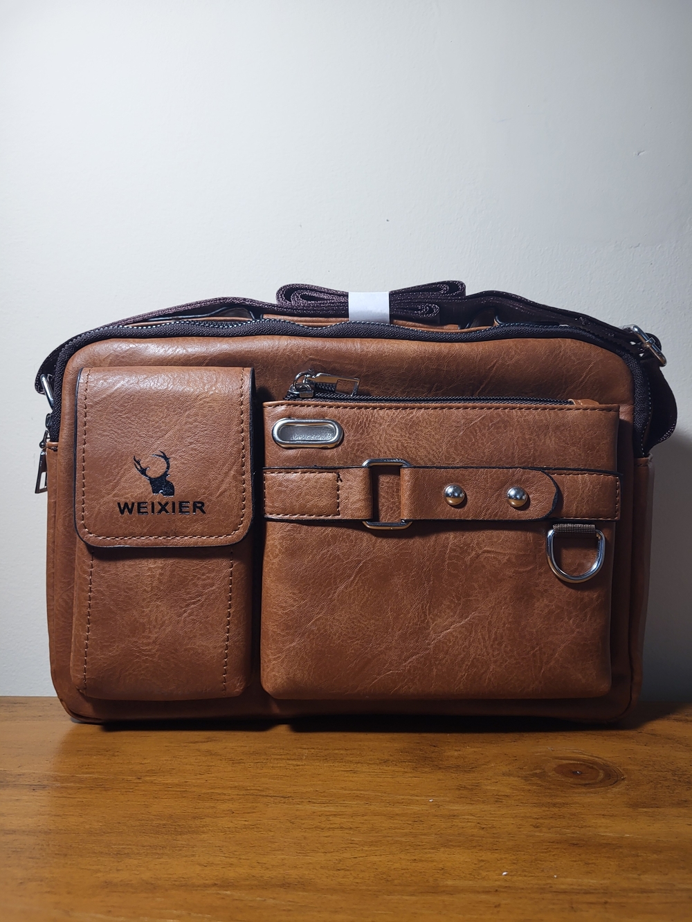 WEIXIER Tan Messenger Bag for Men — Multi-Pocket Crossbody